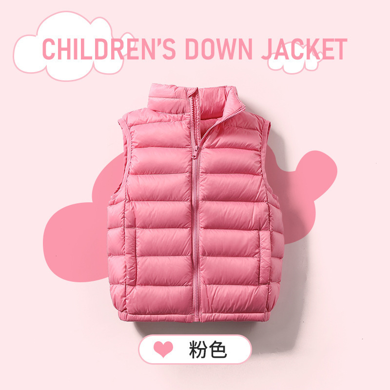 Jeju Clothing Autumn and Winter Lightweight down Vest Children's Baby down Jacket Medium and Large Children's Short Solid Color Liner