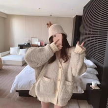 韩系大毛衣外套开衫女秋冬加厚小香风软糯慵懒宽松上衣外搭女士