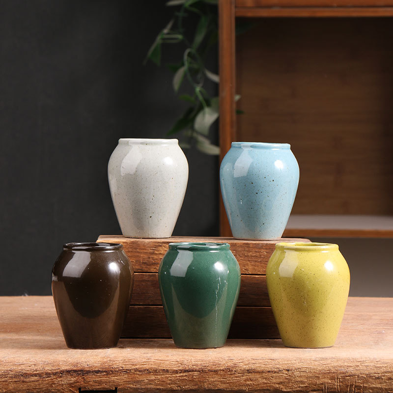 Mini maceta carnosa azul y blanco pintada a mano, cerámica, arcilla doméstica simple, arcilla gruesa, maceta de cerámica pequeña, liquidación, venta al por mayor