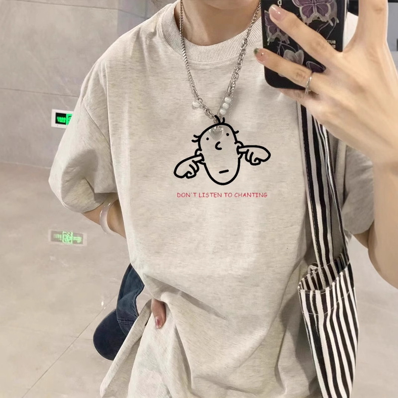 Gray Half-Sleeve Pure Cotton Short-Sleeve T-Shirt for Women, 2026 Summer New Style, Loose Niche Design T-Shirt, Women's Top, Ins Style