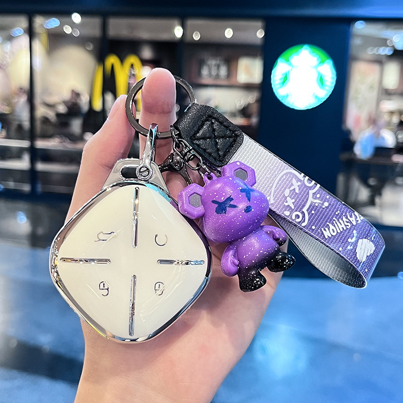 Chery J 모델 - 스마트 4버튼 [싱글 쉘 화이트] + 퍼플 폭력 곰 펜던트