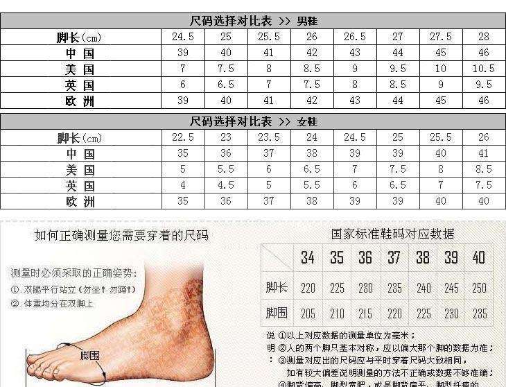 男女鞋尺码图
