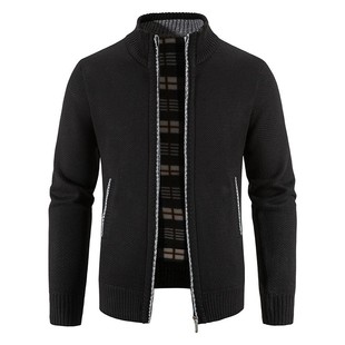 New Cross-border Autumn and Winter fleece-lined Knitted Sweater Men's Sweater Lapel Cardigan Casual Slim-fit Collar Jacket for Men