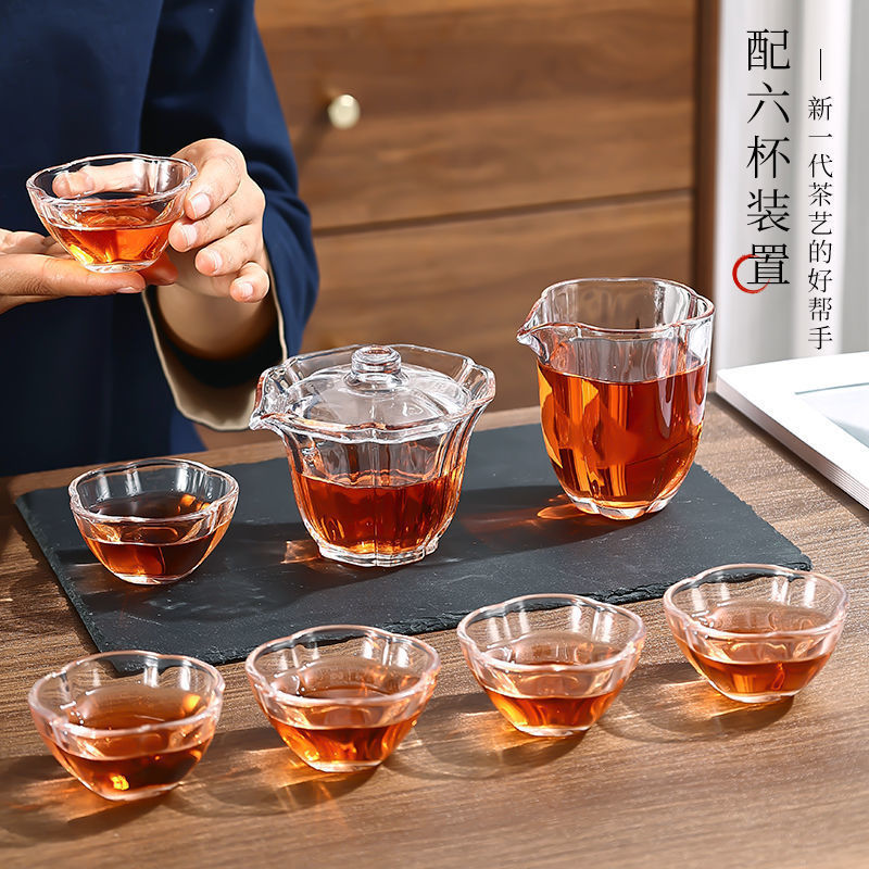 Transparent Glass Tea Set, Office Reception Gift Box, Home Use Kung Fu Tea Cups, Thickened Teapot for Brewing Tea