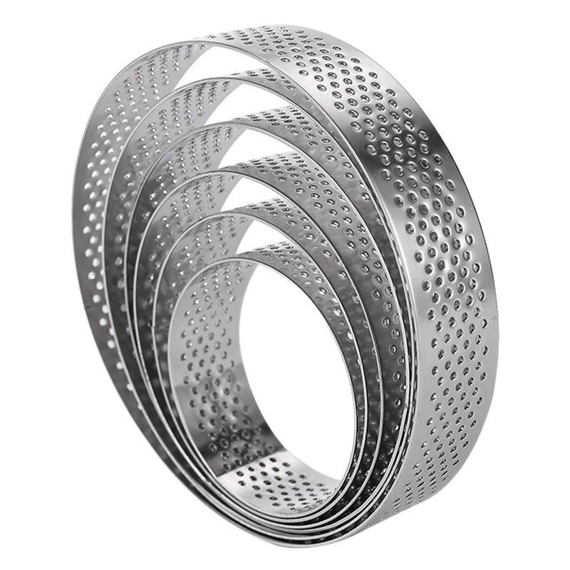 304 de acero inoxidable ronda molde tarta láser de perforación mousse anillo pastel Torre molde con agujero francés molde 5-20cm