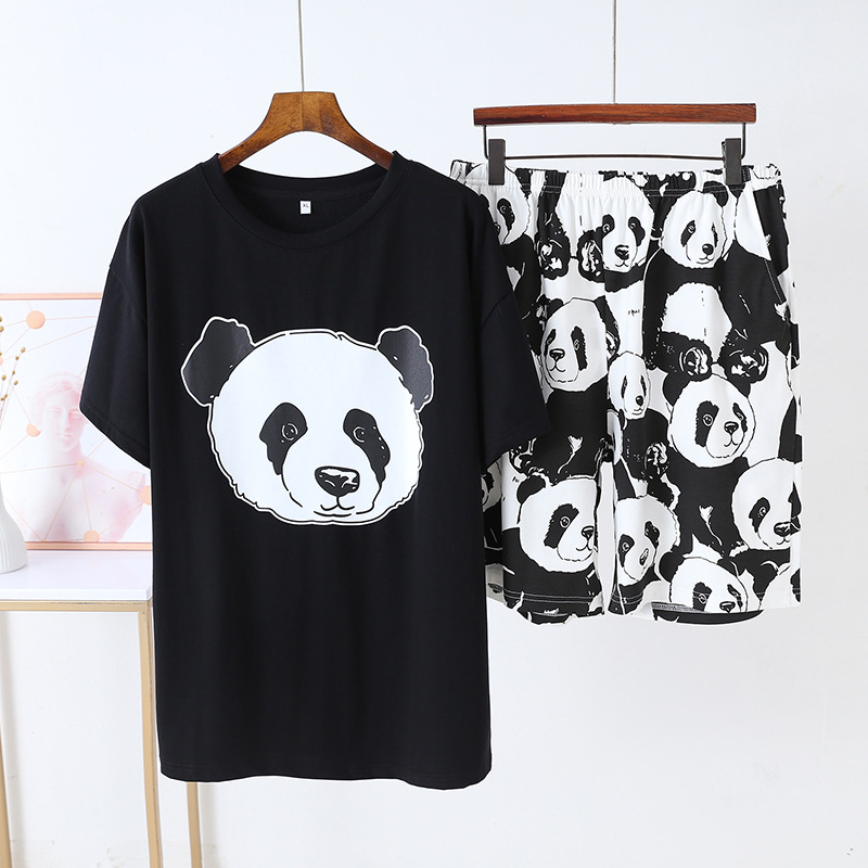 夏季情侣圆领短袖短裤熊猫可爱休闲舒适居家家居服套装