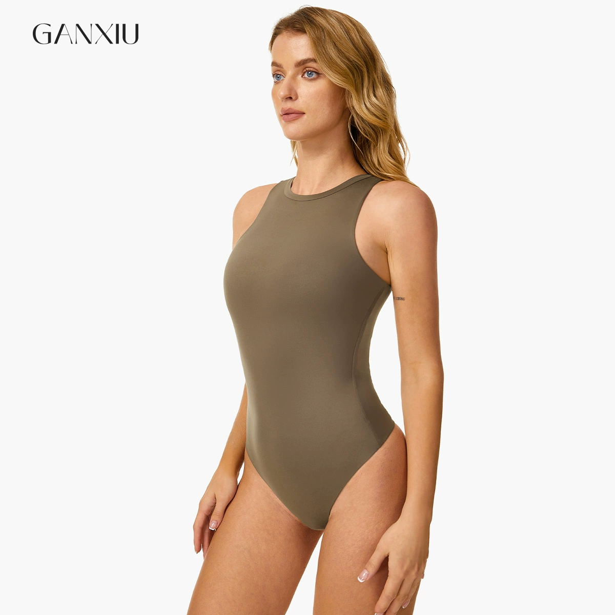 敢秀 European and American cross-border nude quick-drying yoga one-piece bottoming slimming dance sports one-piece fitness suit 8577