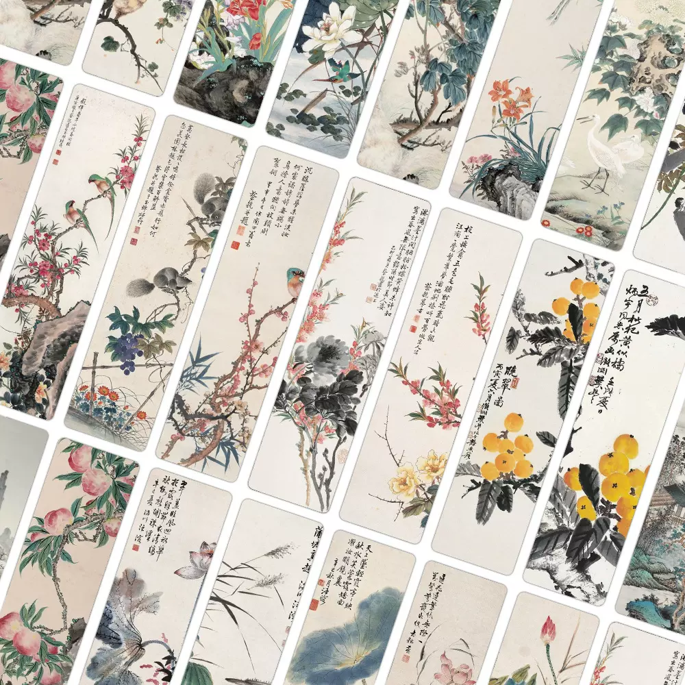 24张中国风国画书签经典名画阅读书页文艺手帐装饰水墨画纸质书签