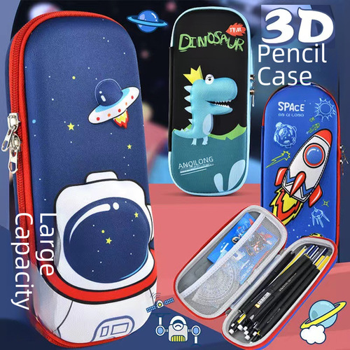 3D Stereo Boy Girl Schoolbag Student Large Capacity Silent Standing Fabric Cartoon Stationery Box