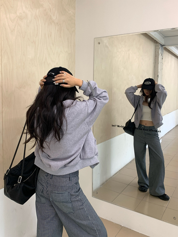 广州黄峥早秋穿搭休闲裤蓝色条纹阔腿裤女宽松百搭直筒裤子530871|undefined