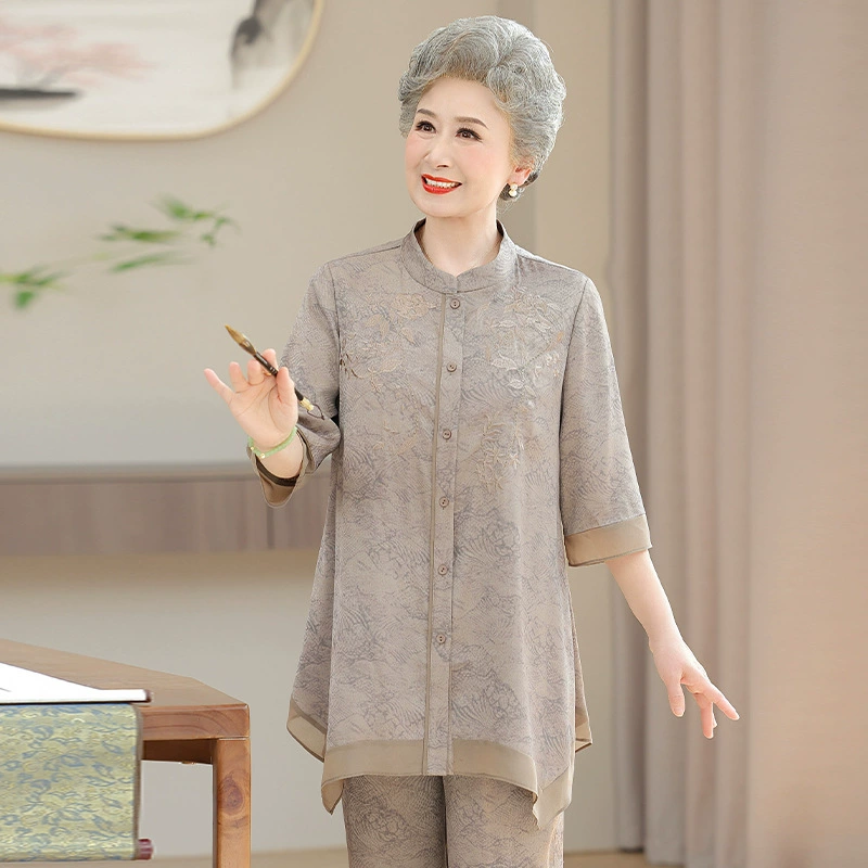 Мама национальный стиль рубашки среднего и пожилого возраста летние новые бабушки среднего и длинного топ новый китайский стиль