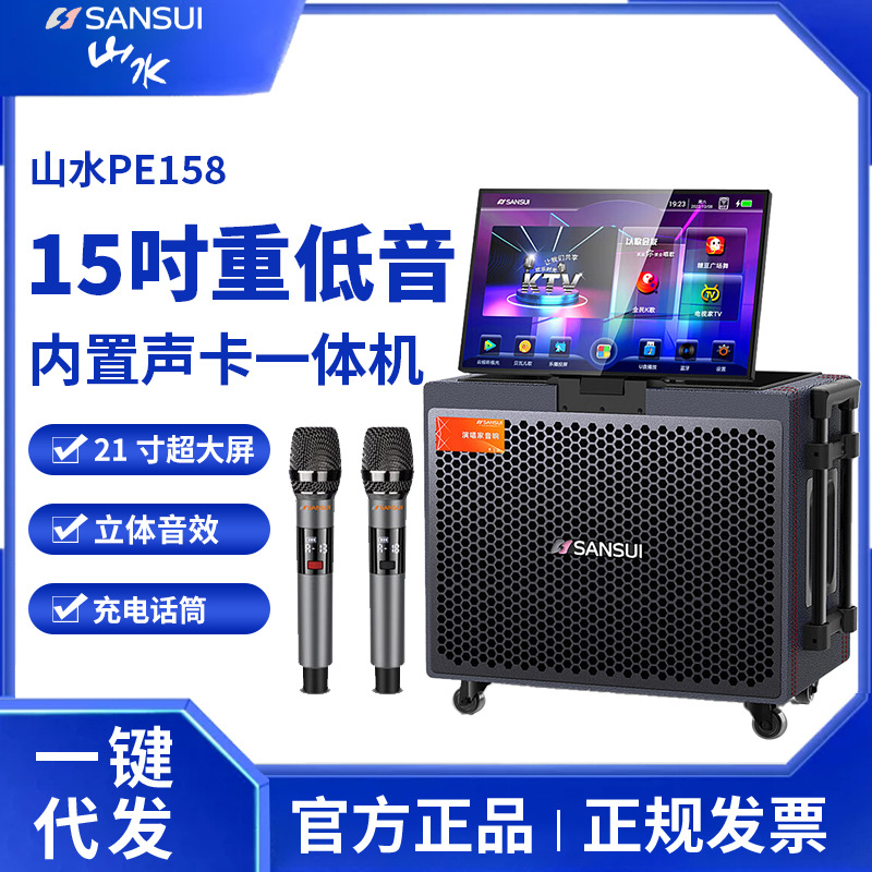 Shanshui Pe158 Outdoor Karaoke Speaker with Display Screen Karaoke Machine Square Dance Audio Mobile Karaoke All-In-One Machine