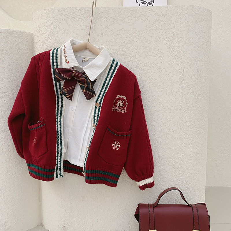 아동복 소녀 봄 스웨터 재킷 2021 새로운 어린이 인터넷 연예인 니트 가디건  유행 작은 코트