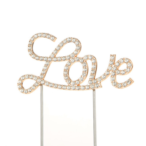 Valentine's Day cake insert love metal crystal birthday cake insert wedding alloy letter cake stand decoration