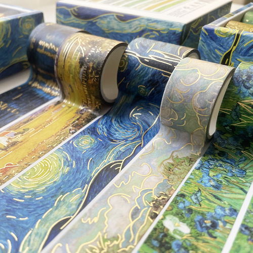 Van Gogh Starry Sky Oil Painting Bronzing Washi Tape Handbook Tape DIY Decoration 8 Combination Handbook Tape Stationery