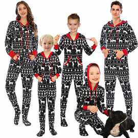 2024亚马逊ebay新款圣诞家居服睡衣连体装亲子装麋鹿雪花现货