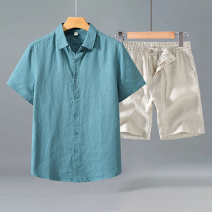Shirt, men's trousers, summer thin set for leisure, simple and elegant design