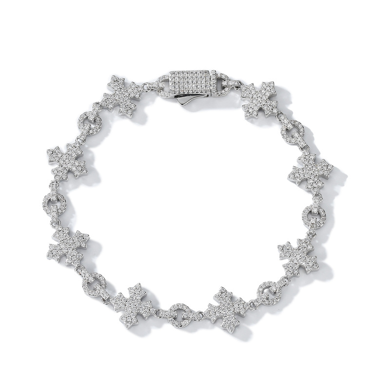European and American Hip-Hop Style Full Diamond Snowflake Cross Bracelet for Men, Trendy and Personalized Hip-Hop Zircon Couple Accessories Wholesale