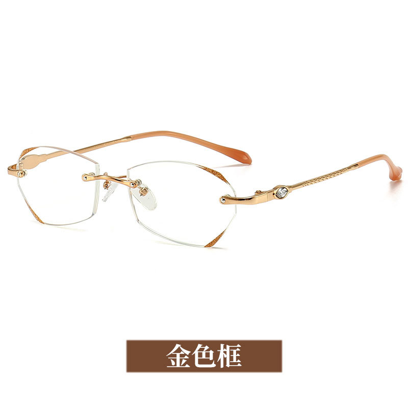 2024 Nuevo TikTok popular gafas de lectura de moda al por mayor gafas de lectura de las mujeres sin marco de corte de ladrillo frontera azul gafas de luz