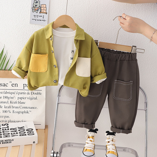 Children's clothing wholesale  children's suits boys autumn lapel shirt workwear long-sleeved cardigan casual jacket