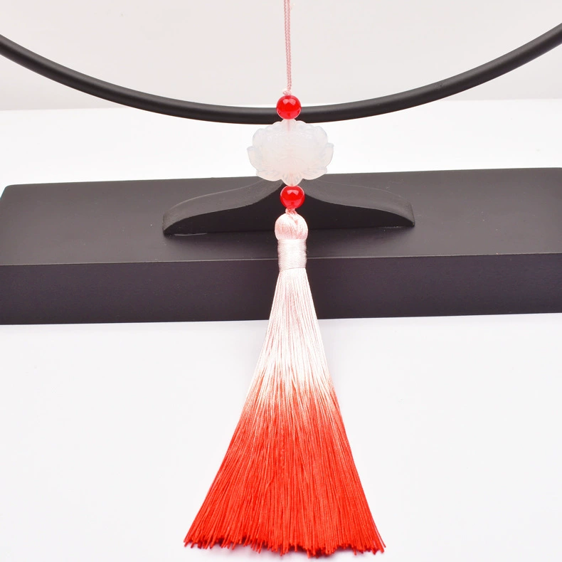 Hanfu white jade with tassels, double-sided pendant, gradient