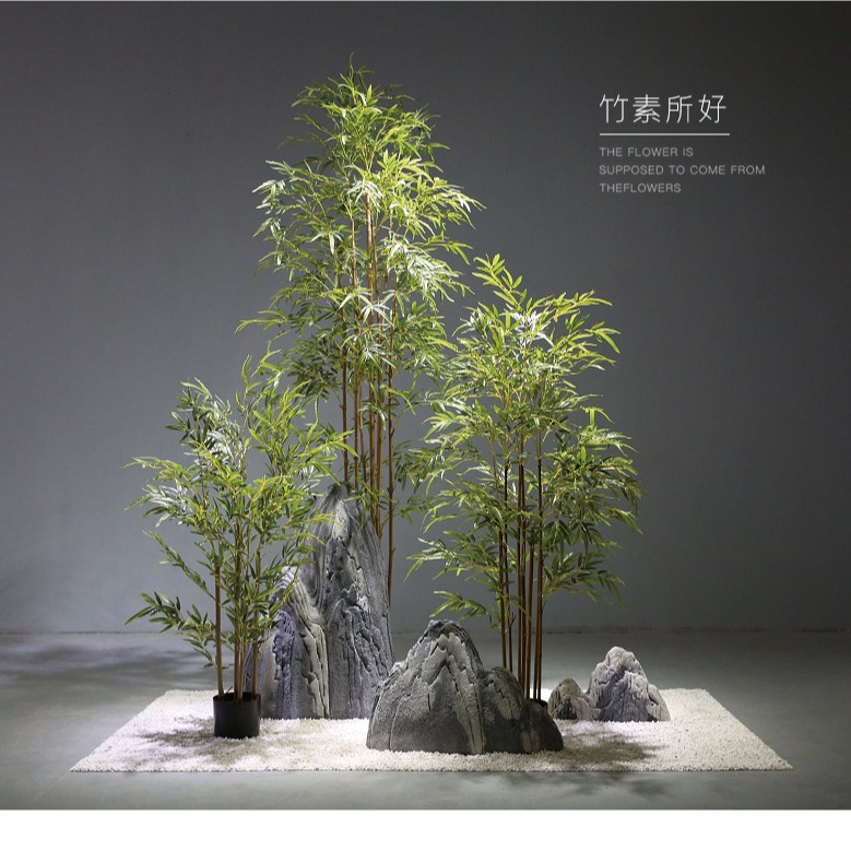 Gran planta verde artificial paisaje biónico combinación de plantas paisaje interior piso decoración bonsai paisaje de bambú artificial