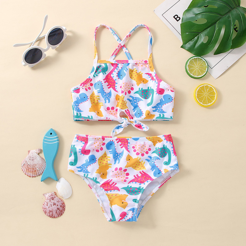 Girlu0027S Cute Dinosaur Polyester Tankinis 2 Piece Set