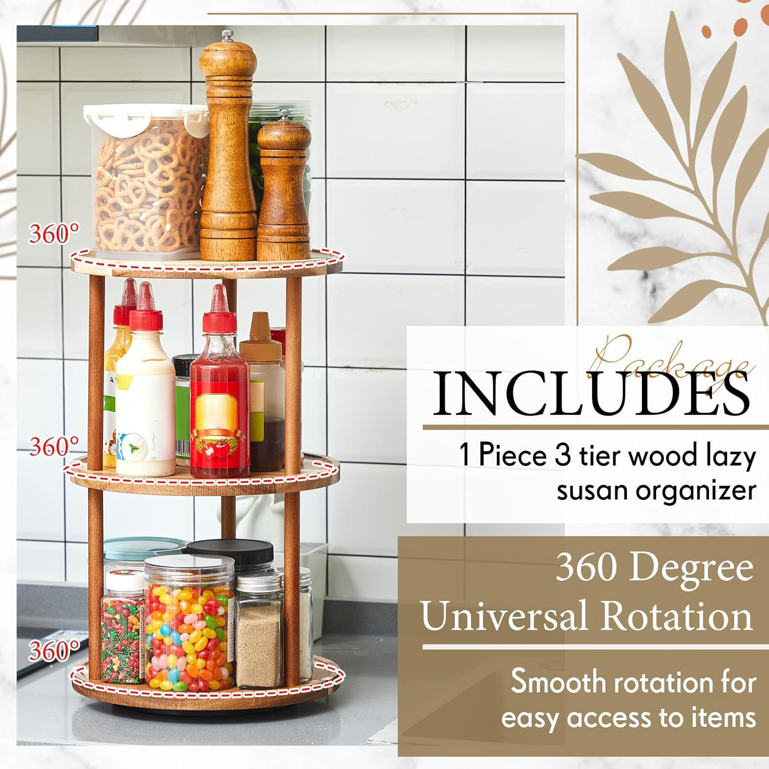 Cross-Border Wooden Storage Rack, Wooden Snack and Cake Organizer, Simple Household Kitchen Countertop Spice Bottle Storage Rack