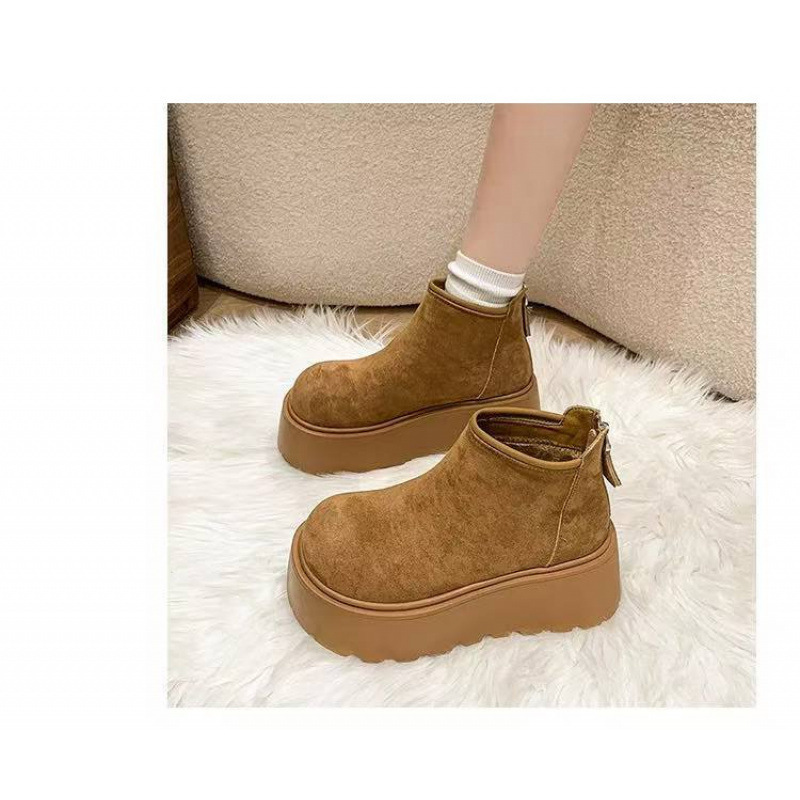 Botas de nieve de fondo grueso para mujeres 2026 invierno nueva estación europea pequeño aumento de altura 7cm botas de muffin retro de lana