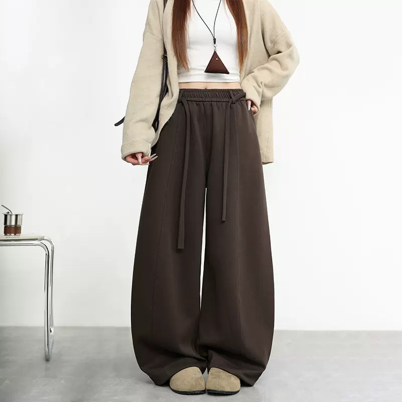 抽绳南瓜阔腿裤女秋2025新款高腰宽松休闲裤小个子慵懒感弯刀卫裤