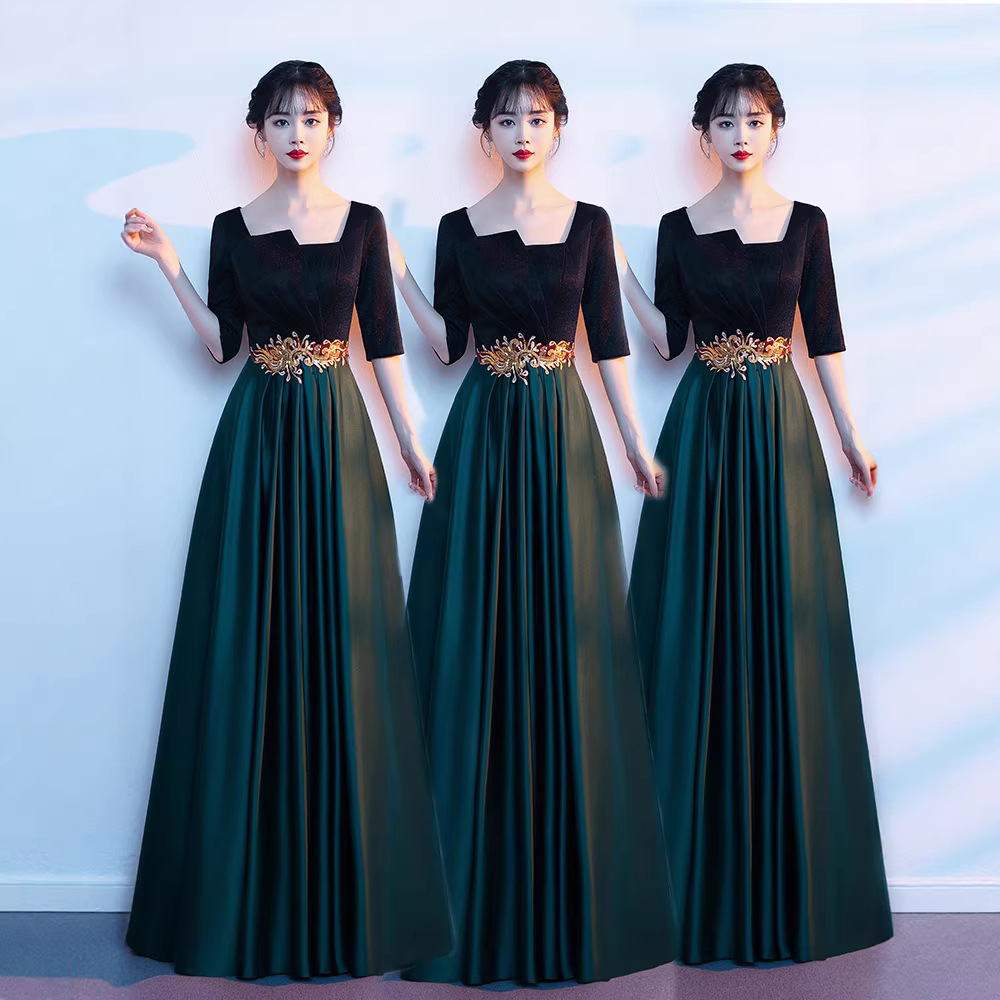 Chorus Performance Dress for Women, Long Dress, 2026 New Model, Adult Middle-Aged and Elderly Red Song Stage Outfit, Group Performance Evening Gown