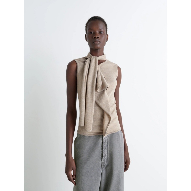 Longmei Asymmetric Sleeveless Cardigan 2025 Autumn and Winter New Lem Style Scarf Collar Button Knitted Vest Top