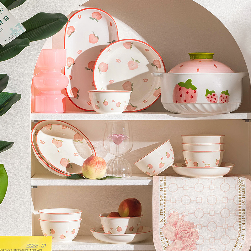 Cute Style Ceramic Dinner Plate Set Combination High-Quality Plates Bowls Dishes Tableware Celebrity Moving Gift Set Full Set