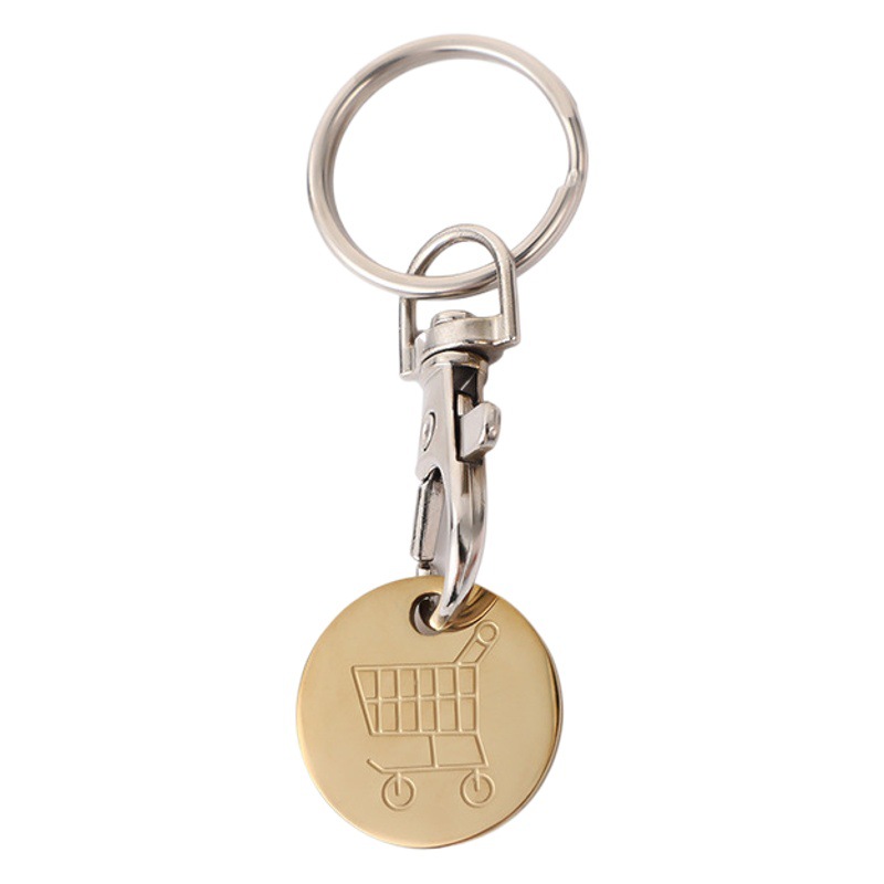 European and American Cross-Border Export Stainless Steel Keychain Supermarket Push Shopping Cart Logo Coins Metal Tokens Accessories