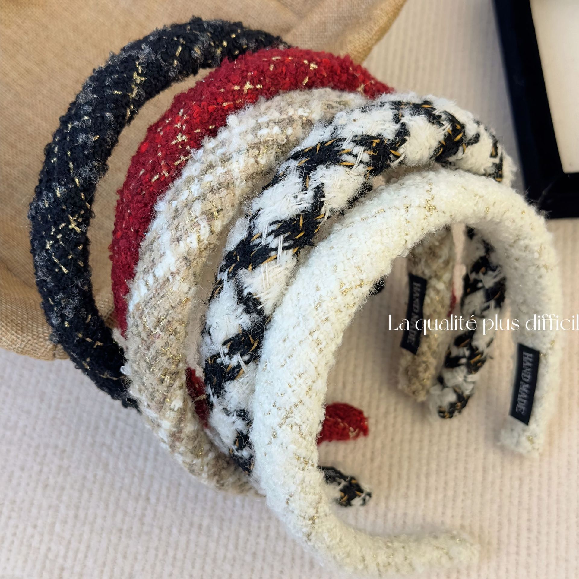 Fascia per capelli scozzese in stile retrò francese 2023 nuova fascia per capelli autunno e inverno spessa in lana con teschio alto e forcina per capelli di alta qualità_voghion.com