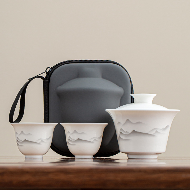 gift teaware， mutton fat jade， portable travel tea set， outdoor portable quick cup， business gift with logo