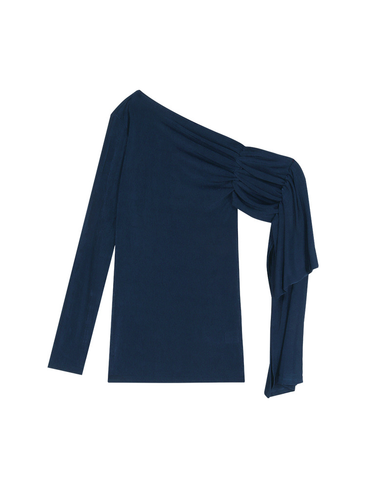 24 nuevo nicho de diseño irregular una palabra hombro chaqueta de hombro abierto sexy correa de hombro inclinado camiseta de manga larga