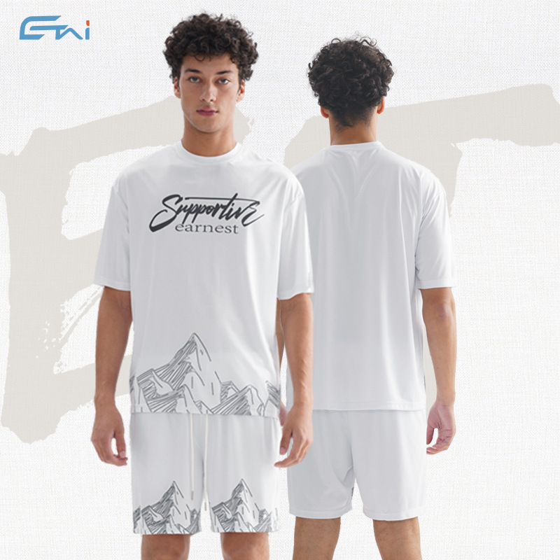 Impresión de moda suelta cool set de alta calidad hombre casual set de moda pantalones cortos de manga corta dos piezas set