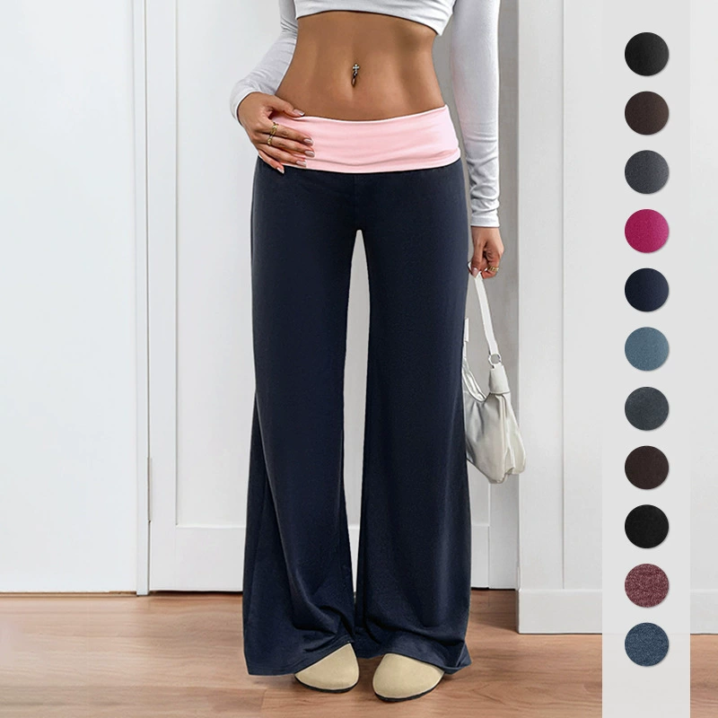 Новинка лета 2025: женские повседневные спортивные брюки с широкими штанинами в европейском и американском стиле, с низкой посадкой и цветными блоками, для трансграничной торговли (от независимого поставщика Amazon)