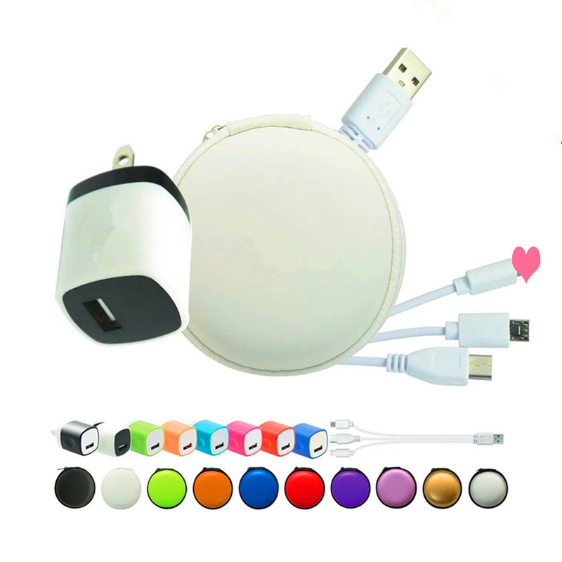Cross-border Headset Charging Line Travel suit Car Mobile Phone Charger One-to-Three Data Cable Adapter Storage Bag