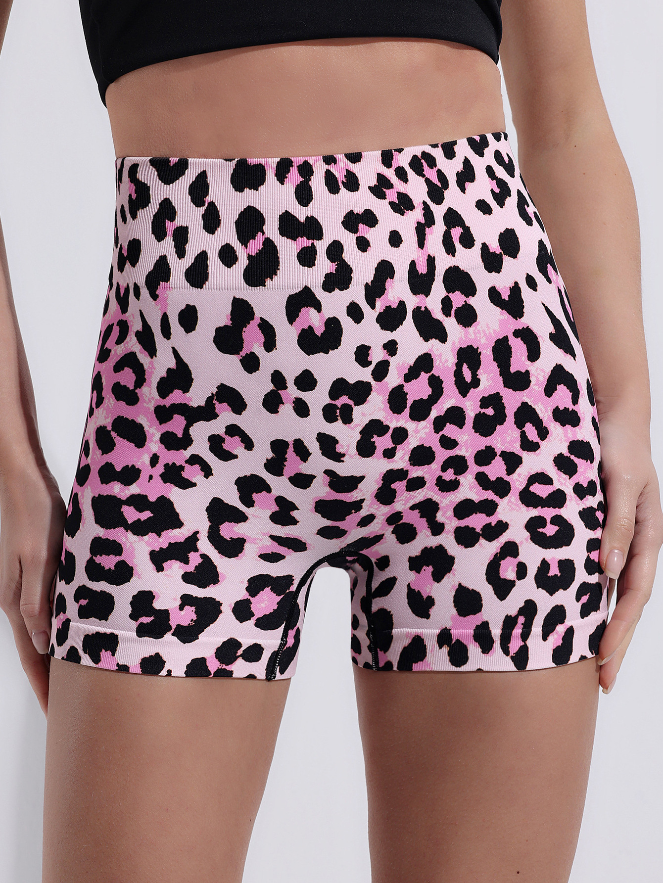 Patrón de explosión transfronteriza con patrón de leopardo, pantalones cortos sin piernas, pantalones de correr, pantalones de fitness, pantalones de cintura alta, pantalones de caderas deportivas, pantalones de base