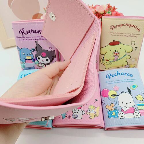 Super Cute Cartoon Short Wallet Family Pudding Dog Kurumi Tri-Fold Leather Purse Girl Teen Money Bag
