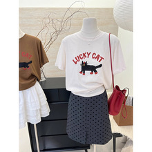 夏季女装休闲抖音爆款韩国东大门新款宽松减龄卡通猫印花短袖T恤