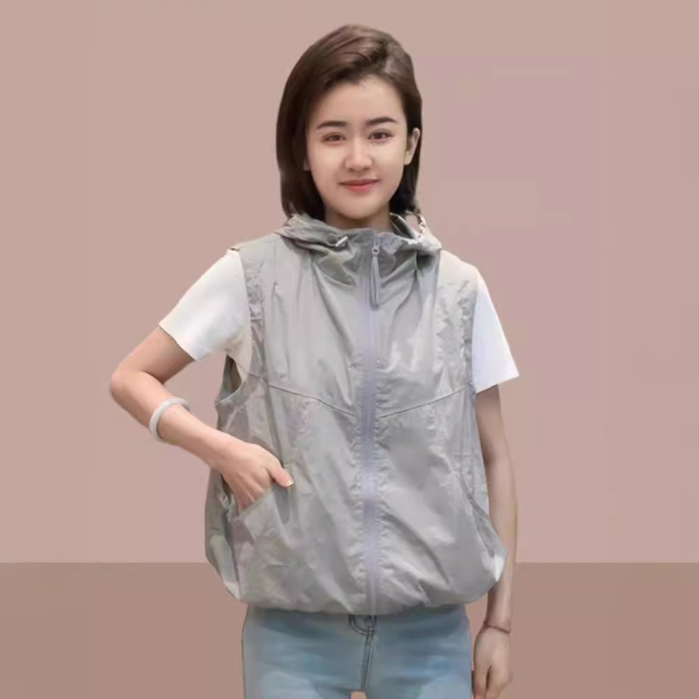 Summer Thin Sunscreen Hooded Vest Women's 2024 Summer New Foreign-style Fashionable Loose Casual Slimming Vest Jacket