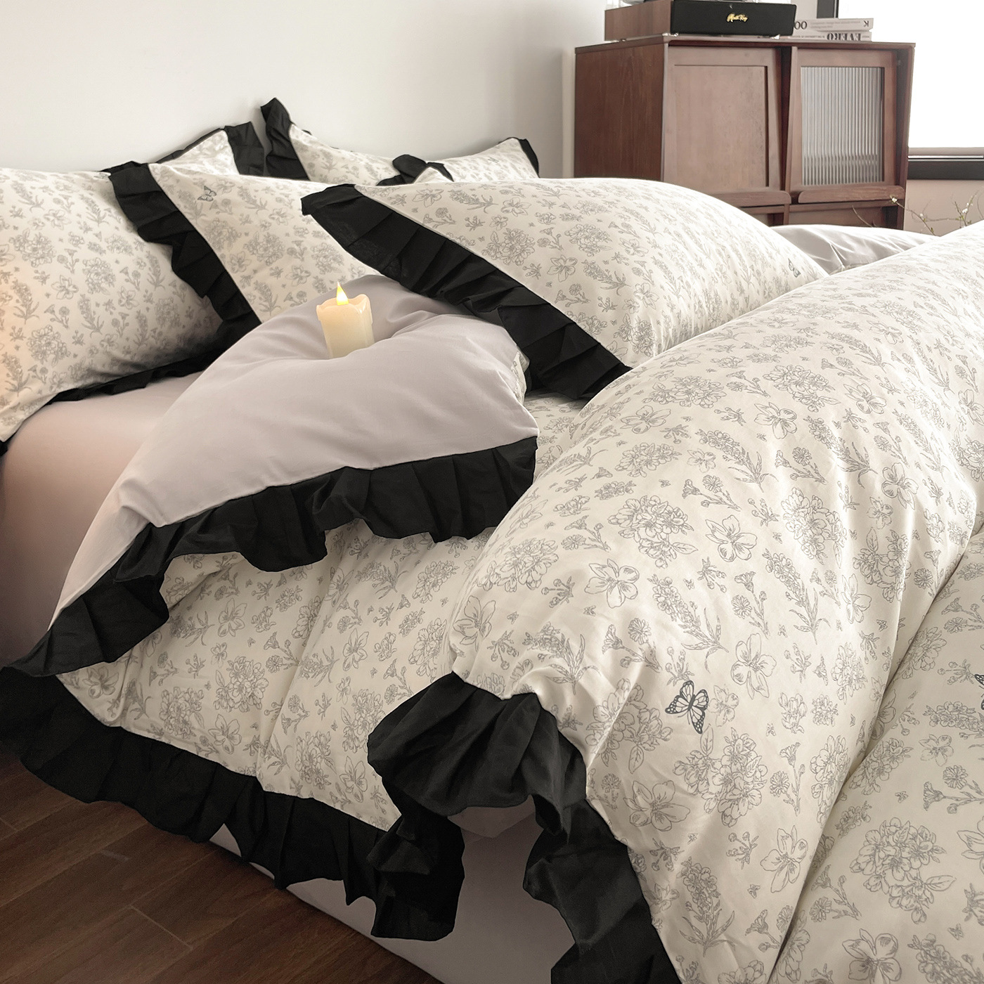 Algodón francés Hepburn encaje de cuatro piezas set de ropa de cama sábanas de cama de tres piezas set pequeño fresco