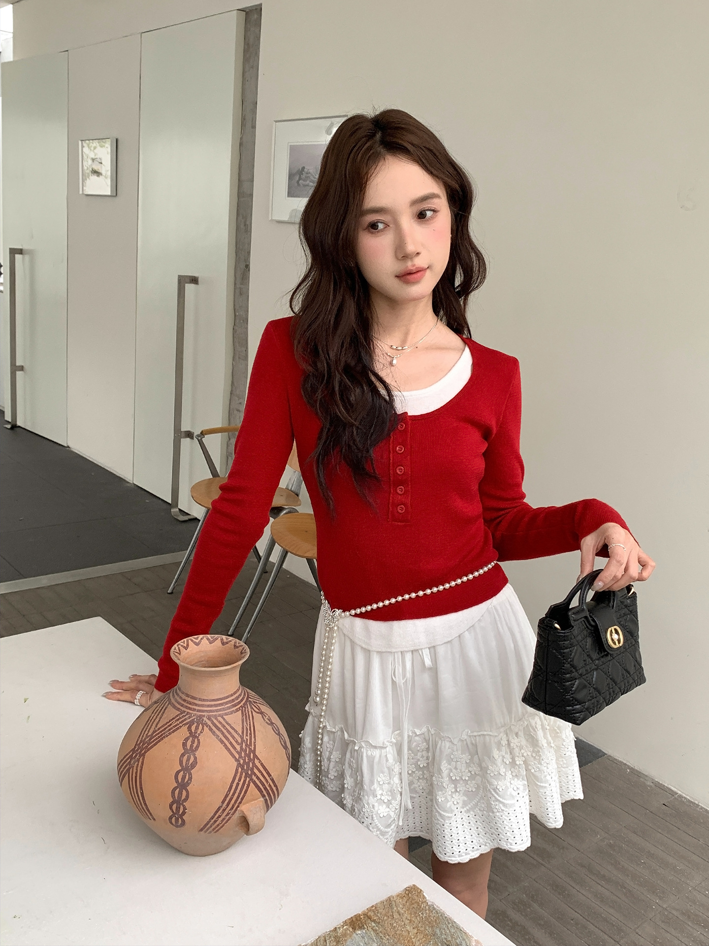 26ye028 red fake two pieces