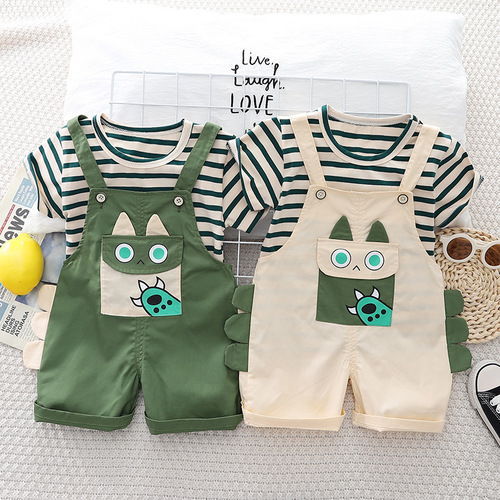 Boy's Striped Cartoon Beloved Set Summer  New Style Stylish Children's Clothes Infant Cool Kids' Outfit Baby