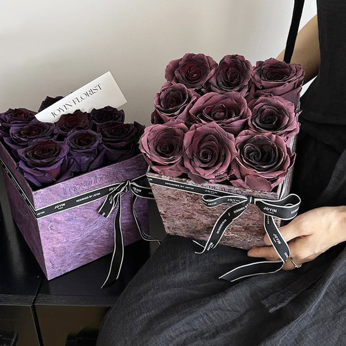 High-end Starry Flower Box Fresh Rose Bouquet Marble Flower Vase Square Set of Two Round Hug Bucket Wholesale