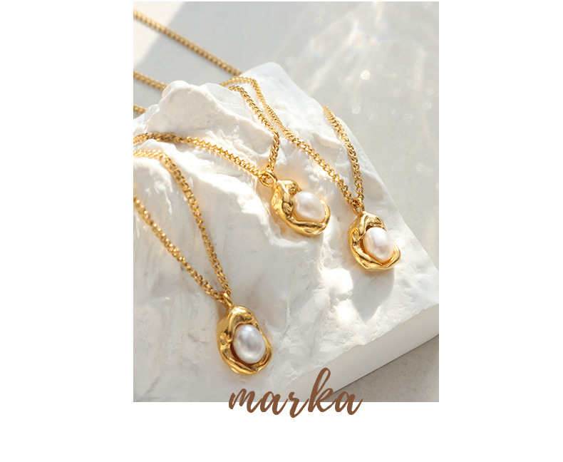 Fashion Geometric Artificial Pearl Titanium Steel Necklace Plating Chain Inlay Stainless Steel Necklaces_colorza_1