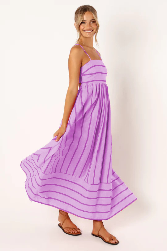 Women's Striped Sling Backless Dress Fresh Style Swing Model Spring Summer_ecoleips.com